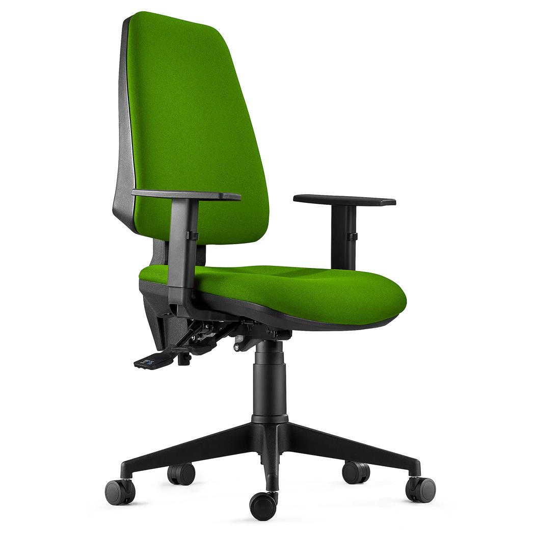 Sedia da Ufficio Ergonomica INDIANA, in Tessuto Ignifugo, Color Verde, con Braccioli Regolabili