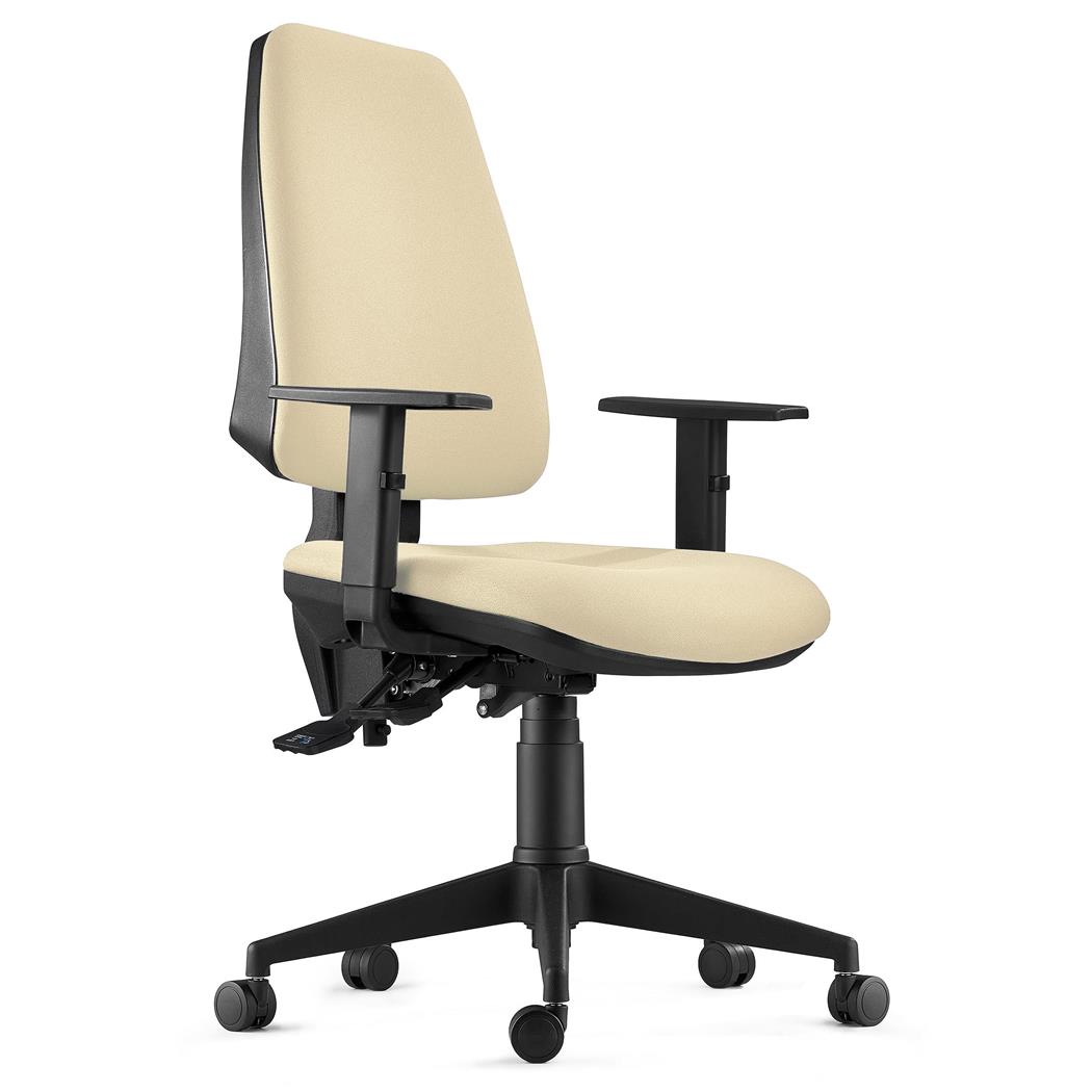 Sedia da Ufficio Ergonomica INDIANA, in Tessuto Ignifugo, Color Crema, con Braccioli Regolabili