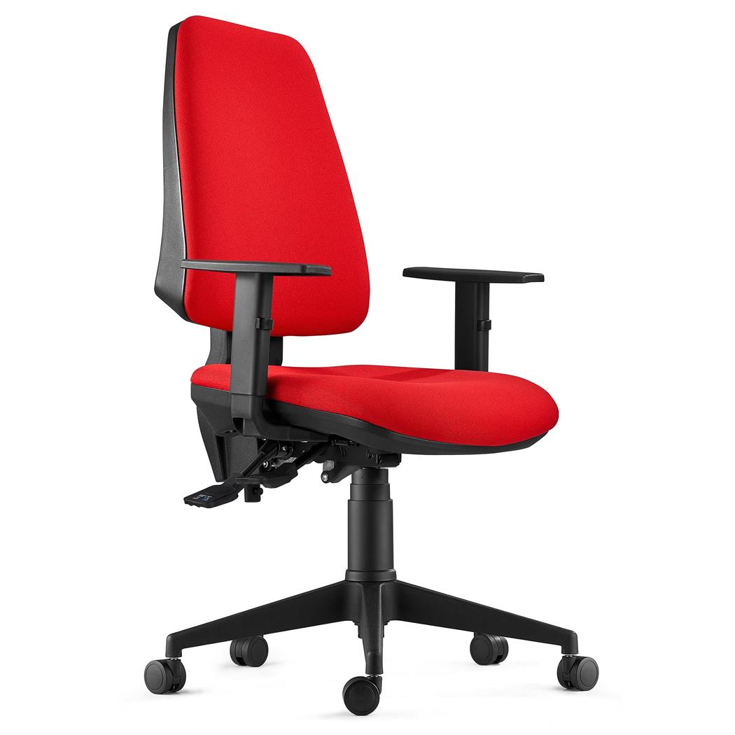 Sedia da Ufficio Ergonomica INDIANA, in Tessuto Ignifugo, Color Rosso, con Braccioli Regolabili