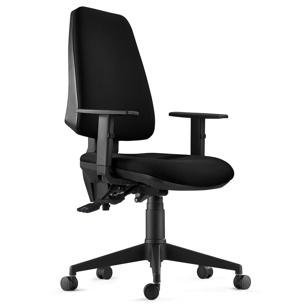 Sedia da Ufficio Ergonomica INDIANA, in Tessuto Ignifugo, Color Nero, con Braccioli Regolabili