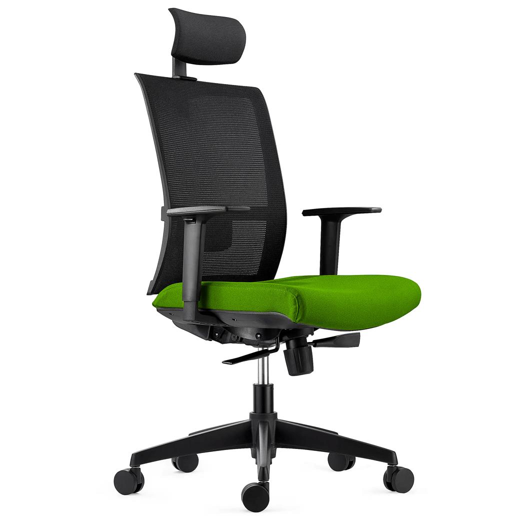 Sedia Ergonomica AXEL, Poggiatesta, Supporto Lombare, Tessuto e Rete, Verde