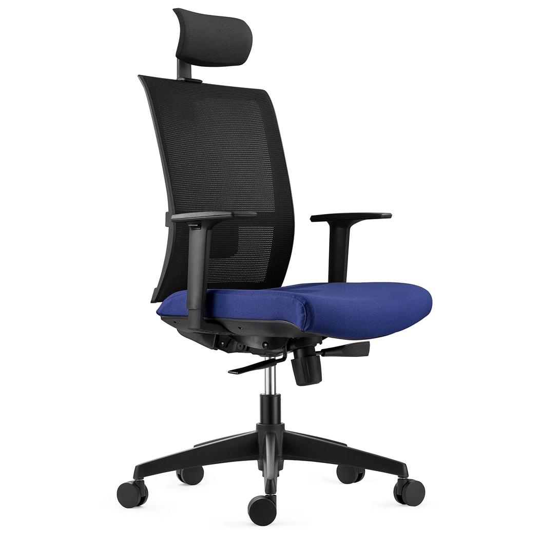 Sedia Ergonomica AXEL, Poggiatesta, Supporto Lombare, Tessuto e Rete, Blu scuro