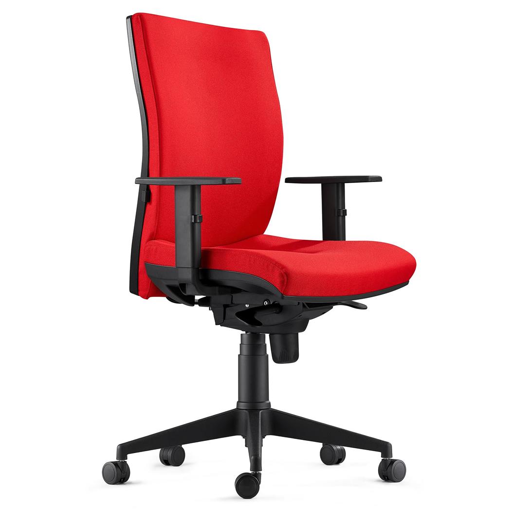 Sedia Ergonomica KEVIN, in Tessuto color Rosso, con Sostegno lombare e Braccioli Regolabili