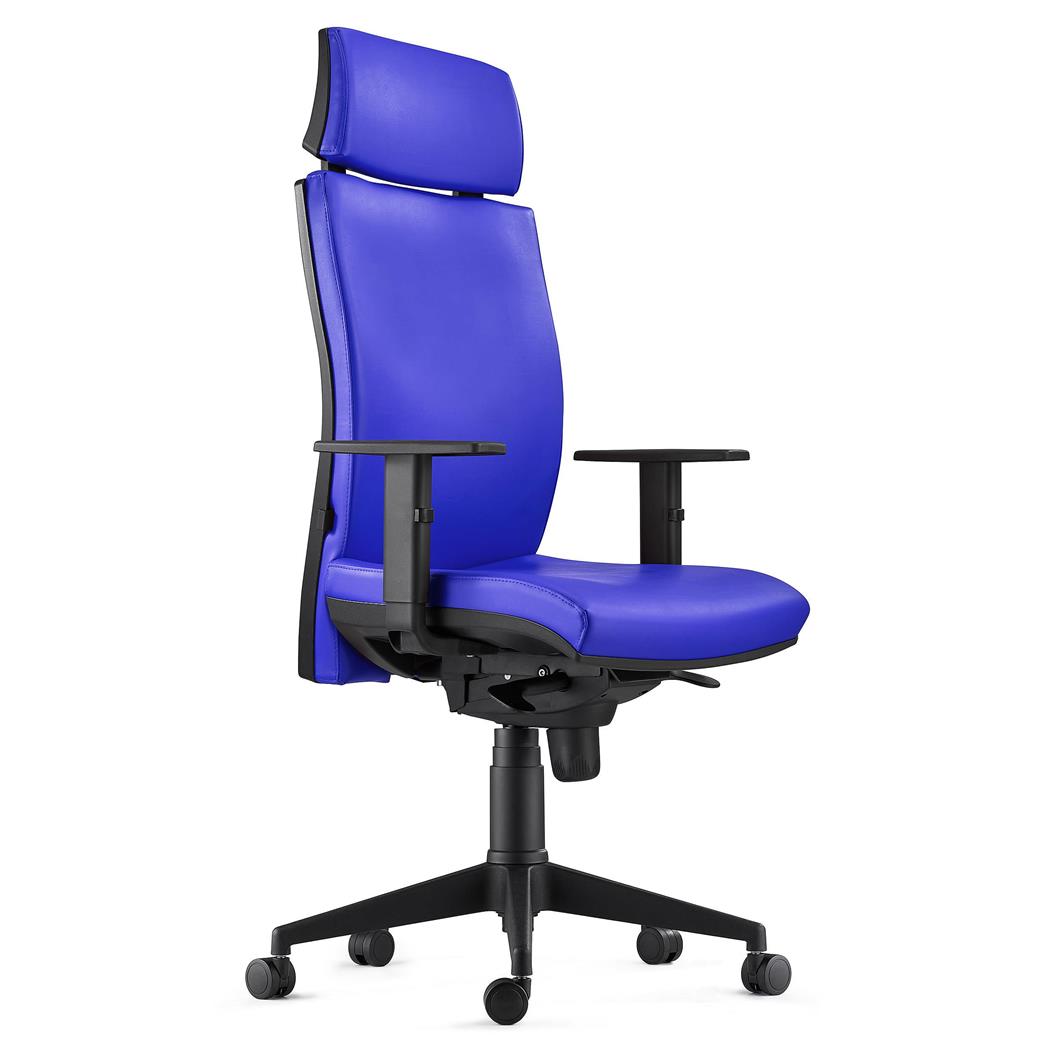 Sedia Ergonomica MARVEL, in Pelle color Blu con Poggiatesta e Sostegno lombare