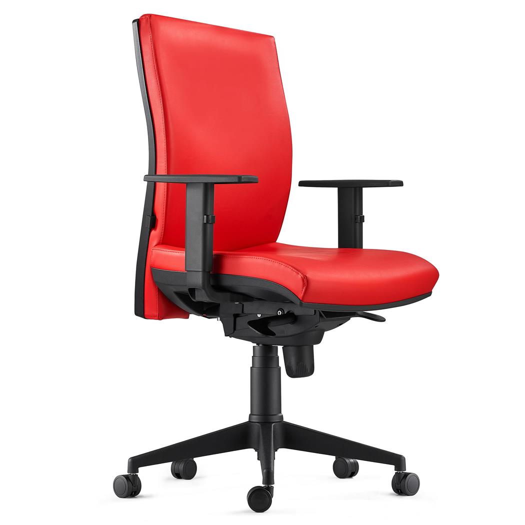 Sedia Ergonomica KEVIN, in Pelle color Rosso con Sostegno Lombare e Braccioli Regolabili