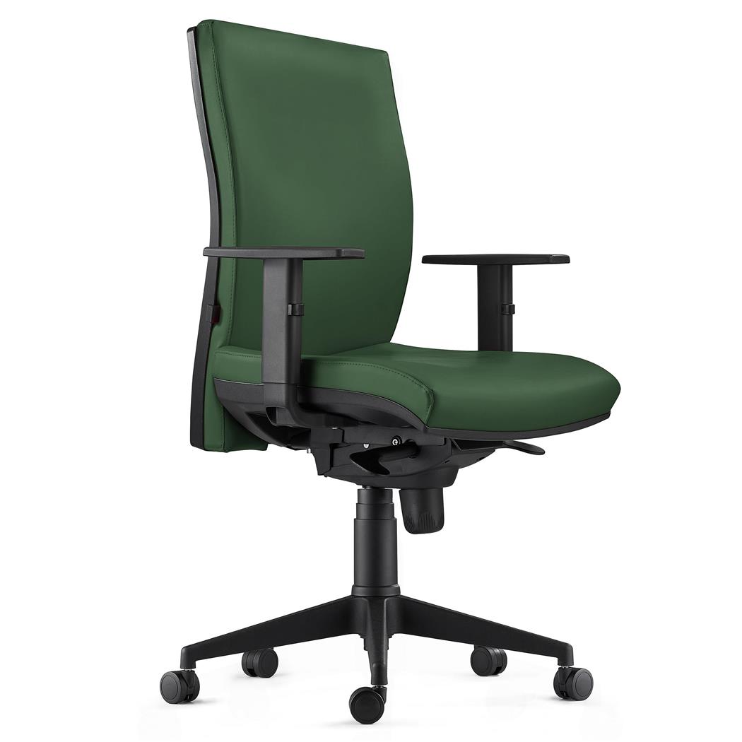 Sedia Ergonomica KEVIN, in Pelle color Verde con Sostegno Lombare e Braccioli Regolabili