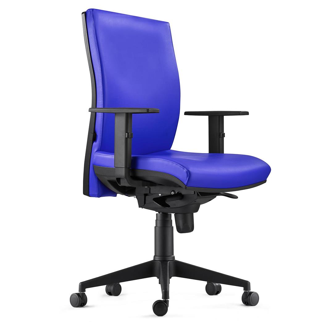 Sedia Ergonomica KEVIN, in Pelle color Blu con Sostegno Lombare e Braccioli Regolabili