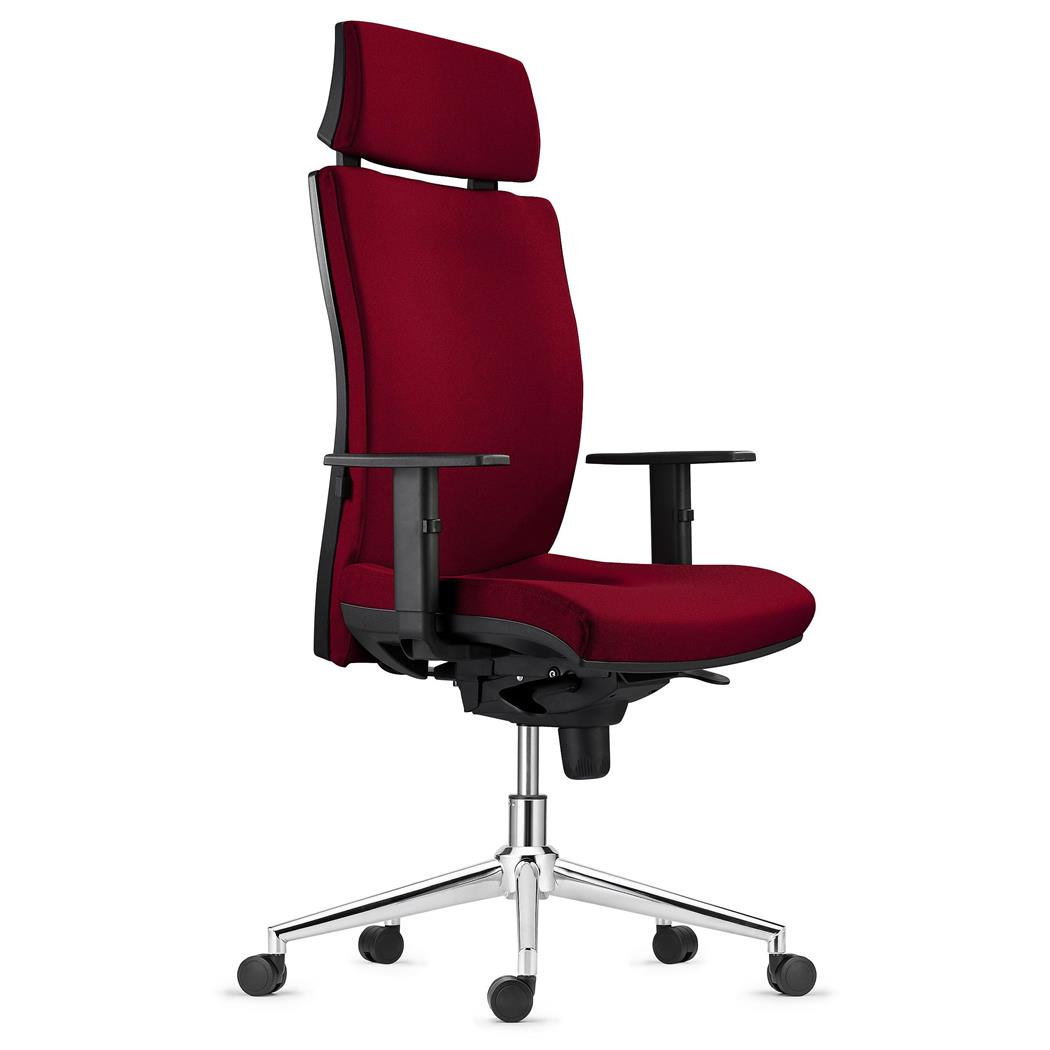 Sedia Ergonomica MARVEL, in Tessuto color Bordeaux, con Base Metallica, con Poggiatesta e Sostegno lombare