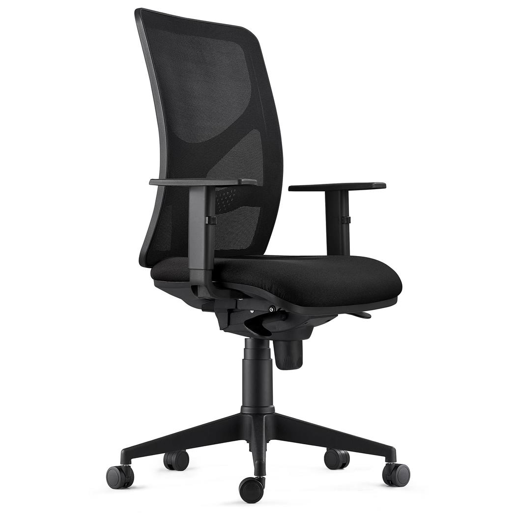 Sedia da Ufficio MILO, Ergonomica, Braccioli Regolabili, Supporto Lombare, In Tessuto Ignifugo, Nero