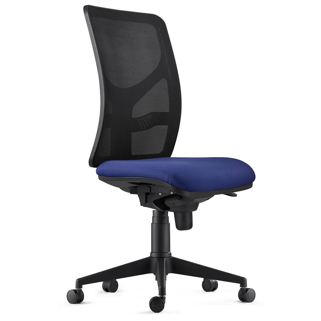 Sedia da Ufficio MILO, Senza Braccioli, Ergonomica, Supporto Lombare, In Tessuto Ignifugo Blu Scuro