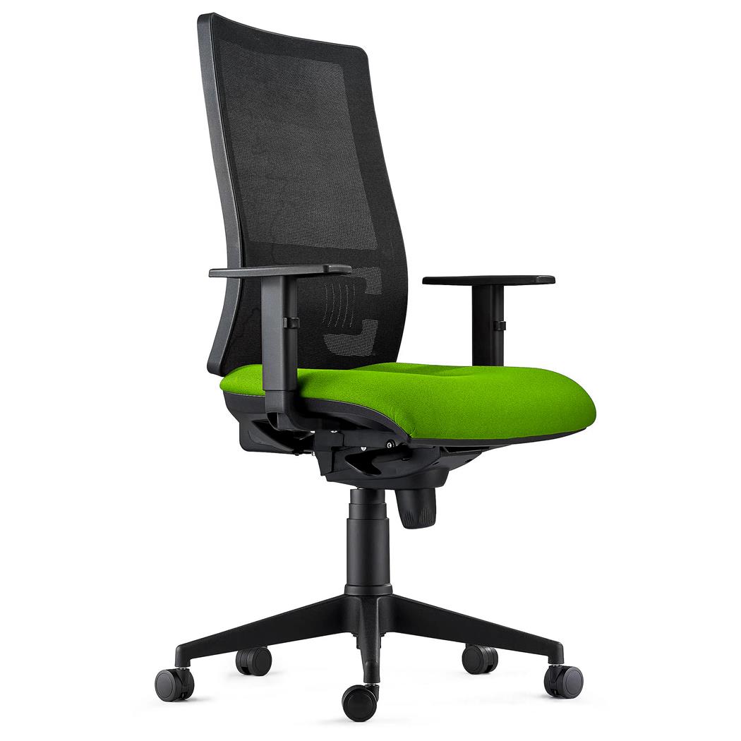 Sedia Ergonomica EMERSON, Braccioli Regolabili, Supporto Lombare, Rivestimento Ignifugo, Verde