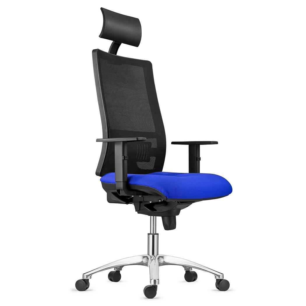 Sedia Ergonomica MARSA, Base in Metallo, Poggiatesta, Braccioli Regolabili, Supporto Lombare, in Blu