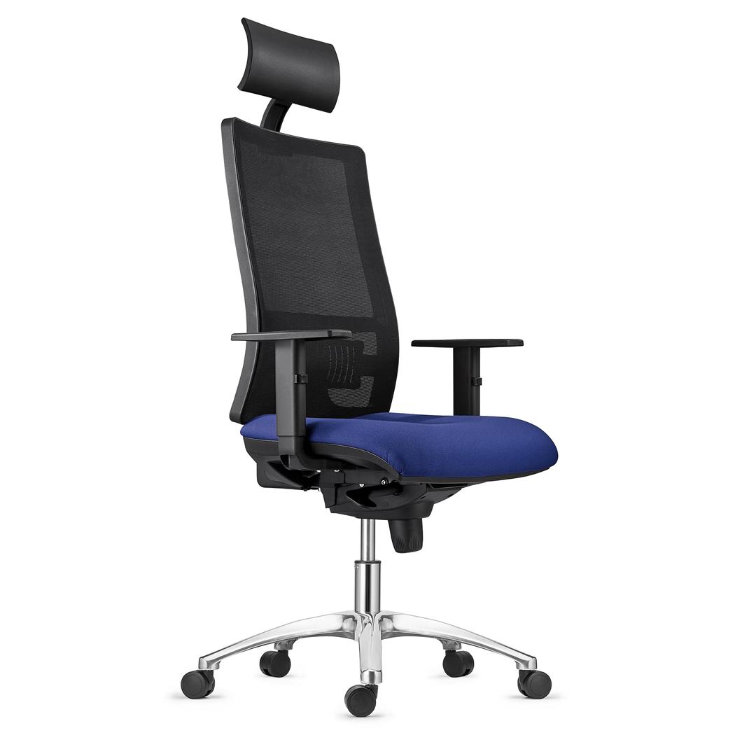 Sedia Ergonomica MARSA, Base in Metallo, Poggiatesta, Braccioli Regolabili, Supporto Lombare, in Blu Scuro