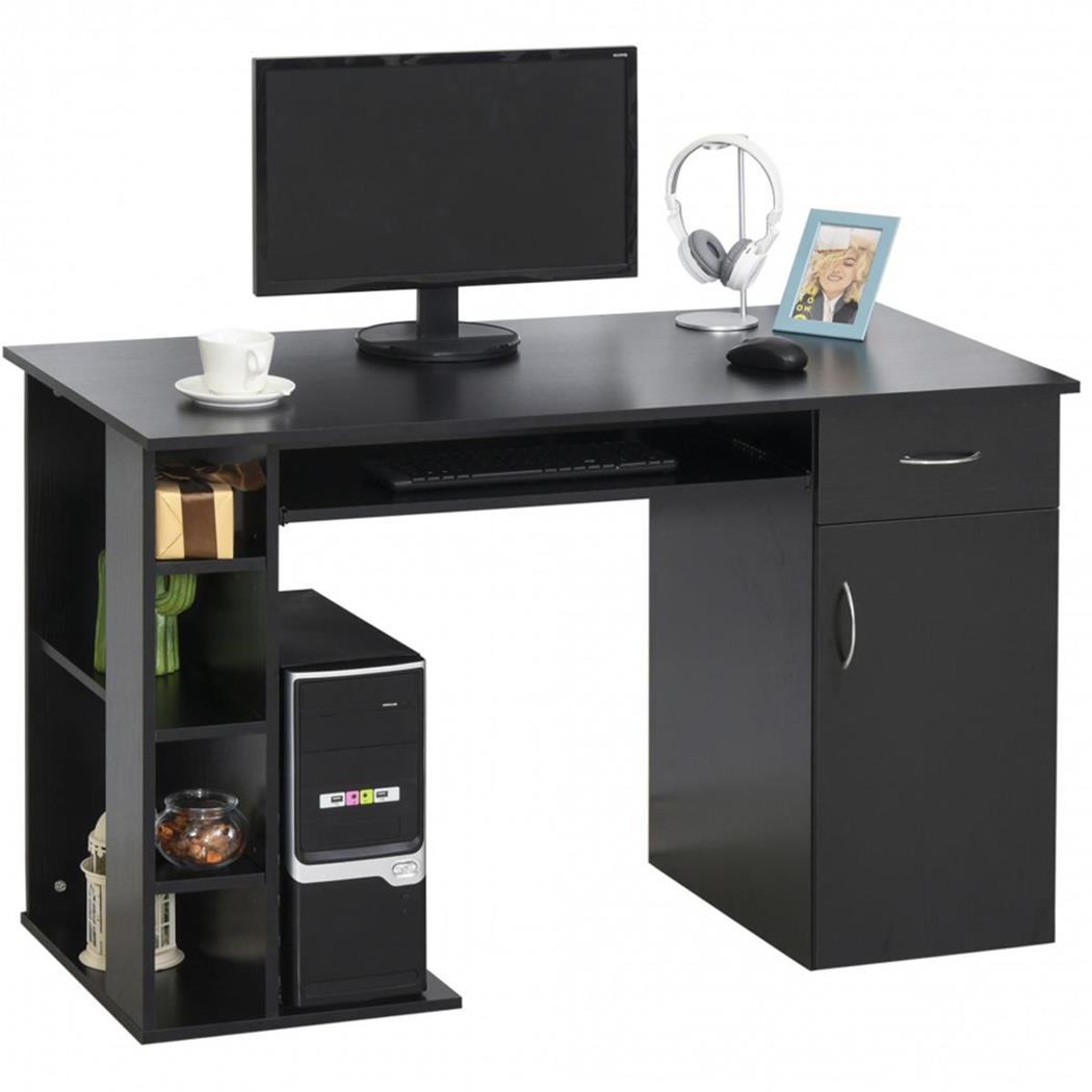 Scrivania per pc GUINEA, Cassetti, Ripiano per tastiera, 120x60x74 cm, in Legno, Nero