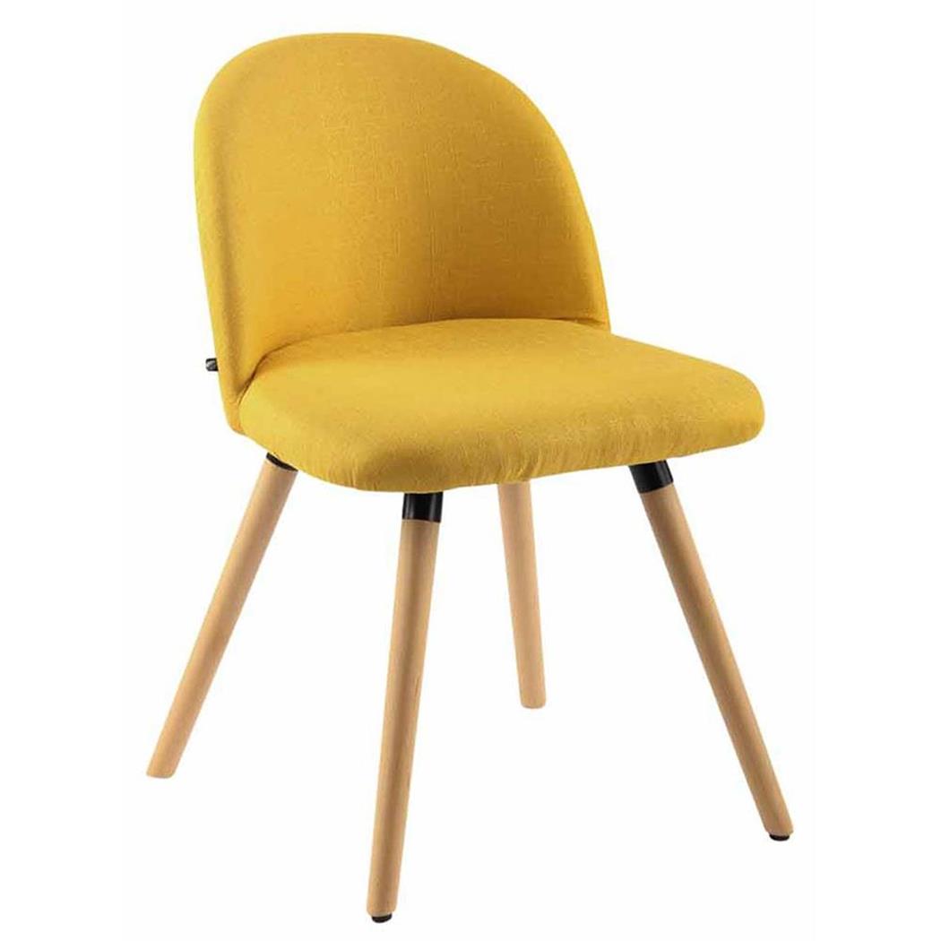 Sedia per Ospiti e Attesa MINA, Base in Legno color Faggio, Seduta in Tessuto color Giallo