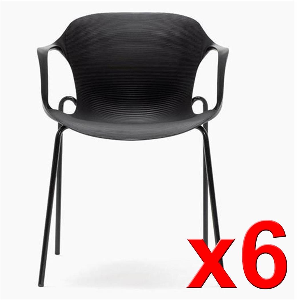 Lotto di 6 Sedie per Sala d'Attesa MARVIN, Seduta Ergonomica, Impilabili, in Color Nero