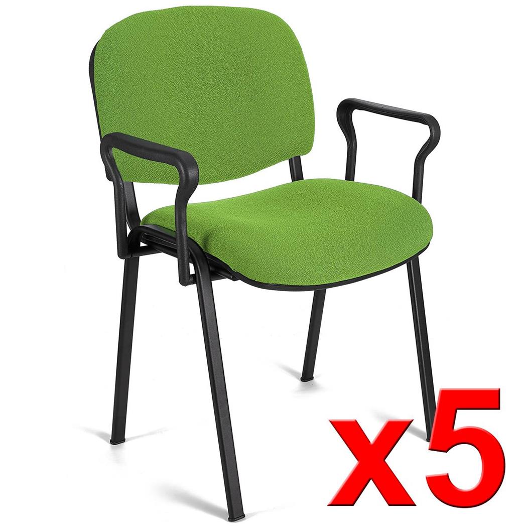 Lotto da 5 sedie per Sala Attesa MOBY BASE CON BRACCIOLI, Pratica e Impilabile, Verde Lime e Gambe Nere