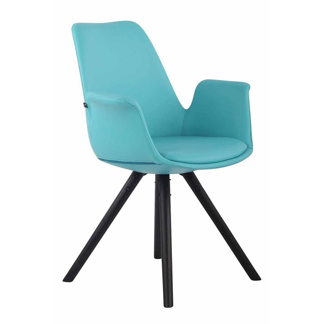 Sedia Ospiti LUCY, Design Elegante, Gambe in Legno Nero, Seduta in Pelle, Azzurro