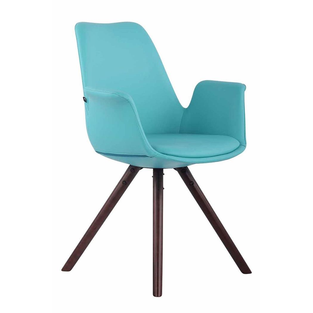 Sedia Ospiti LUCY, Design Elegante, Gambe in Legno Ebano, Seduta in Pelle, Azzurro