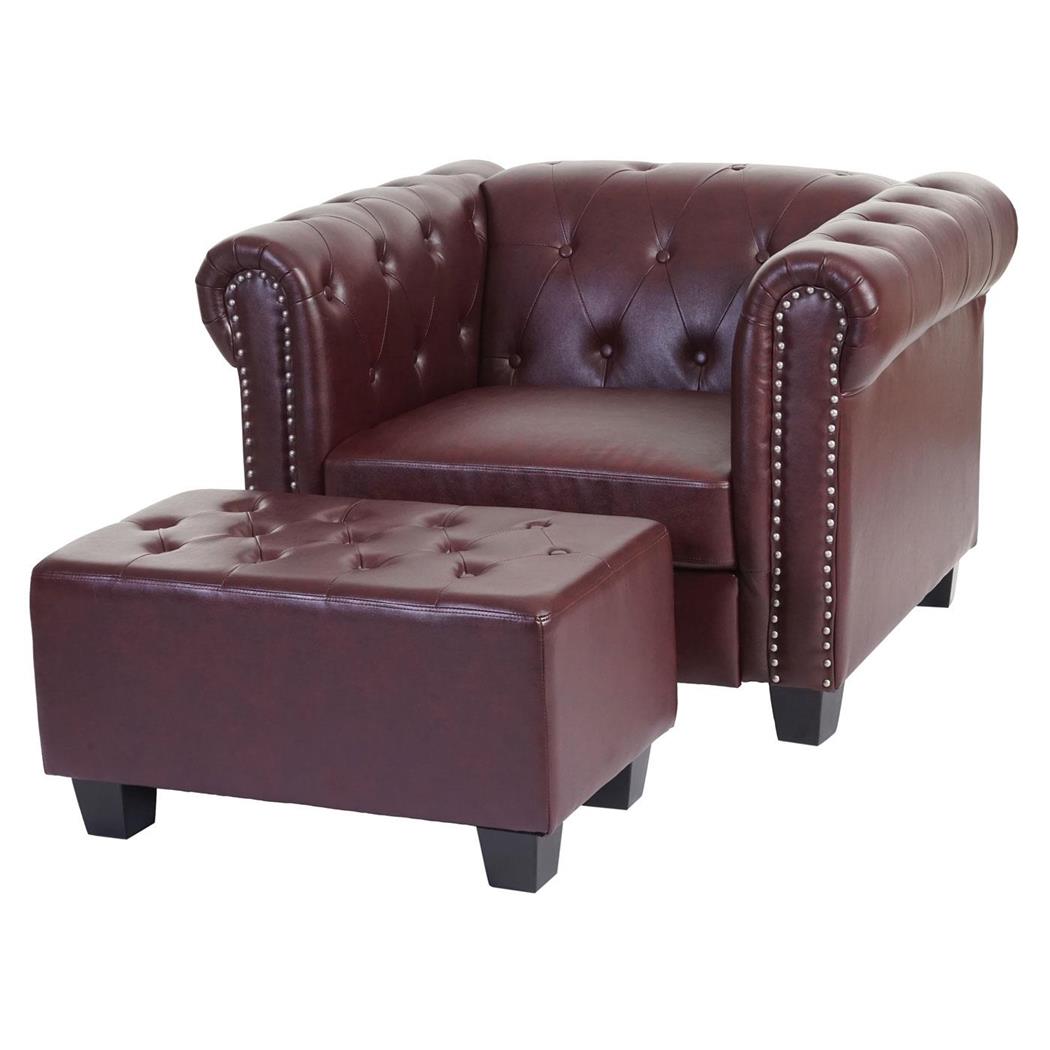 Poltrona Ospiti CHESTER con POUF, Classica ed Elegante, Pelle, Bordeaux