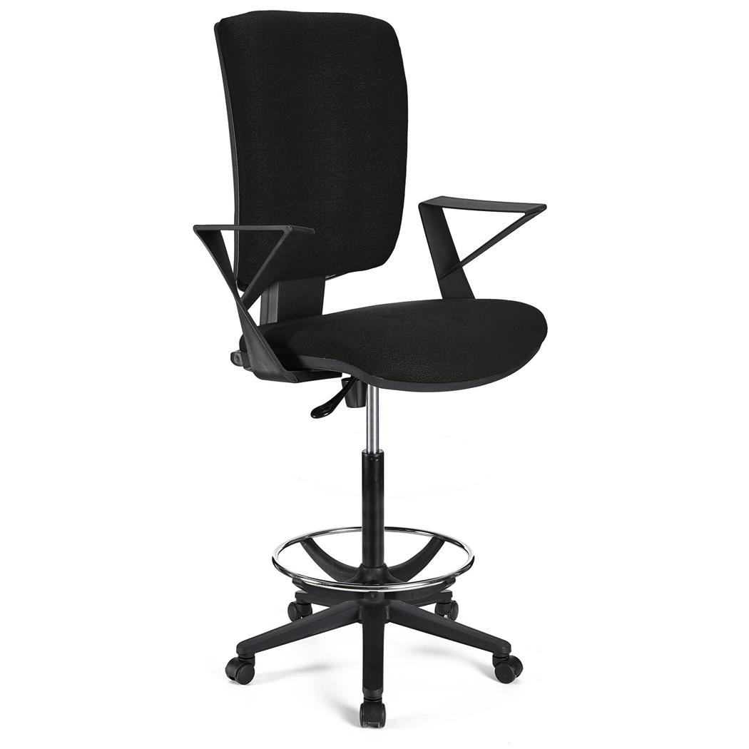 DEMO# Sgabello da lavoro ATLAS, Schienale Regolabile, Poggiapiedi, in Tessuto, Nero