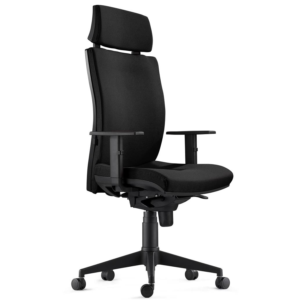 DEMO# Sedia Ergonomica MARVEL, in Tessuto color Nero con Poggiatesta e Sostegno lombare