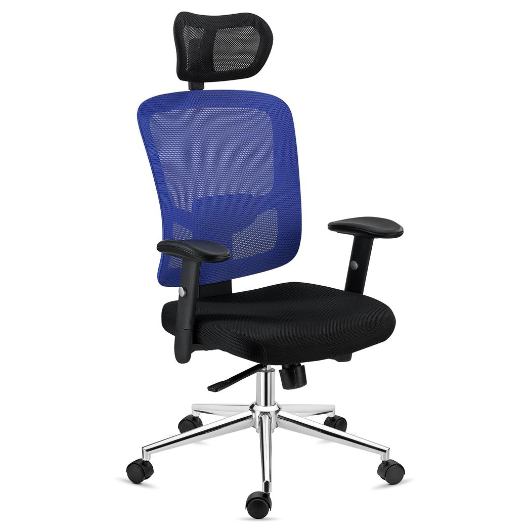 DEMO# Sedia Ergonomica MARKO, Poggiatesta, Sostegno Lombare, Reclinazione sincronizzata, in Blu