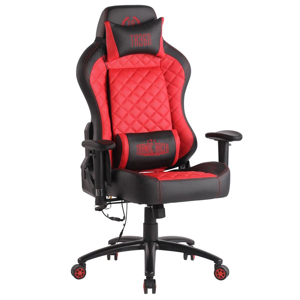 Poltrona Gaming MAXIM MASSAGE, Design Esclusivo, Pelle, Rosso