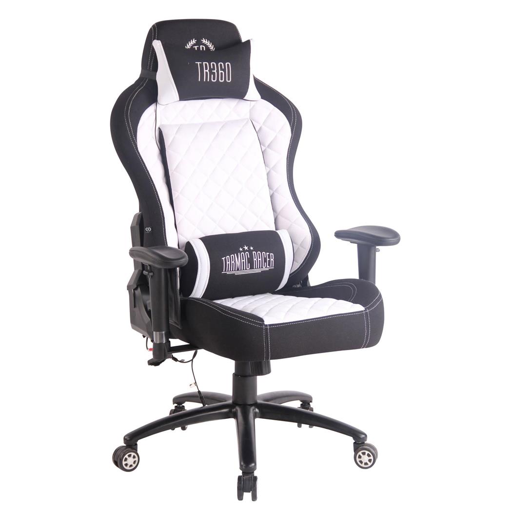 Poltrona Gaming MAXIM MASSAGE, Design Esclusivo, Tessuto, Bianco