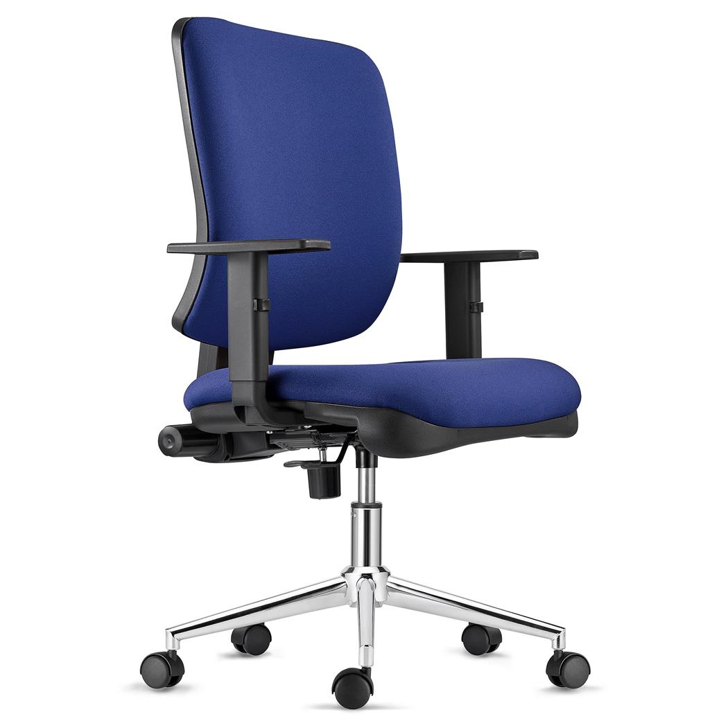 DEMO# Sedia Ergonomica DIEGO, Base Metallica, in Tessuto Blu Scuro, Spessa Imbottitura 