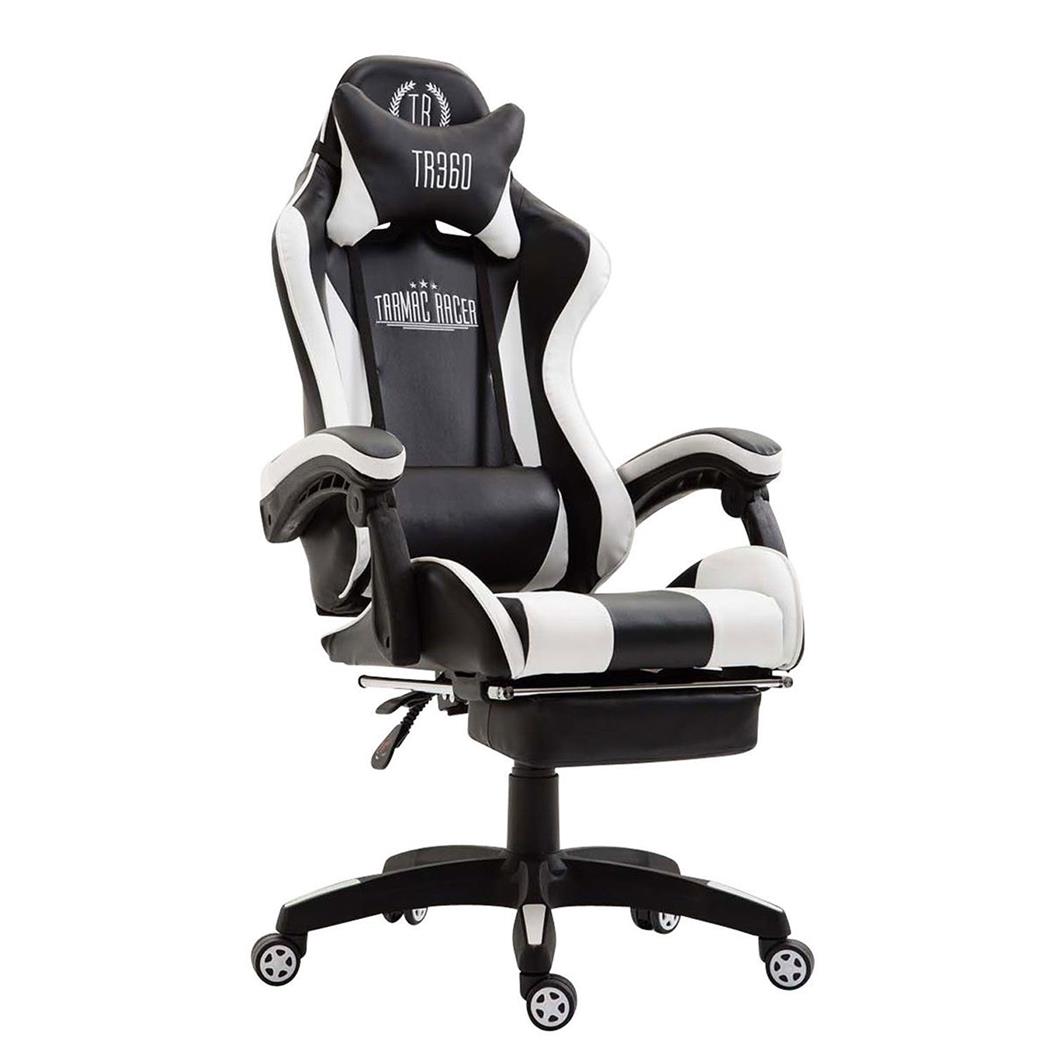 Sedia Gaming LAUDA, Cuscino Lombare e Cervicale, in Pelle Nero/Bianco