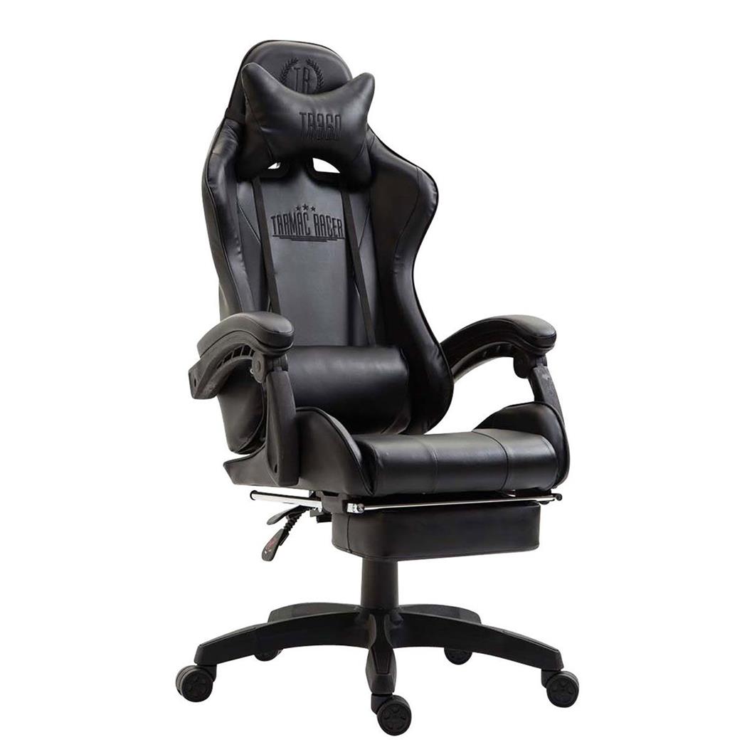 Sedia Gaming LAUDA, Cuscino Lombare e Cervicale, in Pelle Nero/Nero