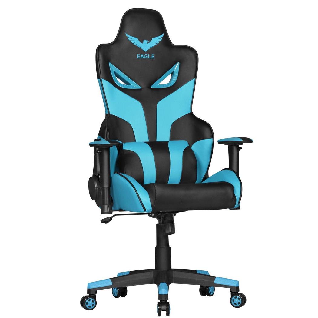 Sedia Gaming ADAM, Design Esclusivo, in Pelle Azzurra e Nera Sedia Gaming ADAM, Design Esclusivo, in Pelle Azzurra e Nera