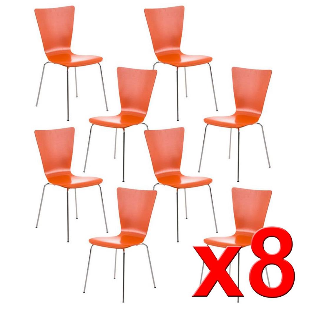 Lotto di 8 Sedie da Attesa LIONE, Impilabili, Legno Arancione