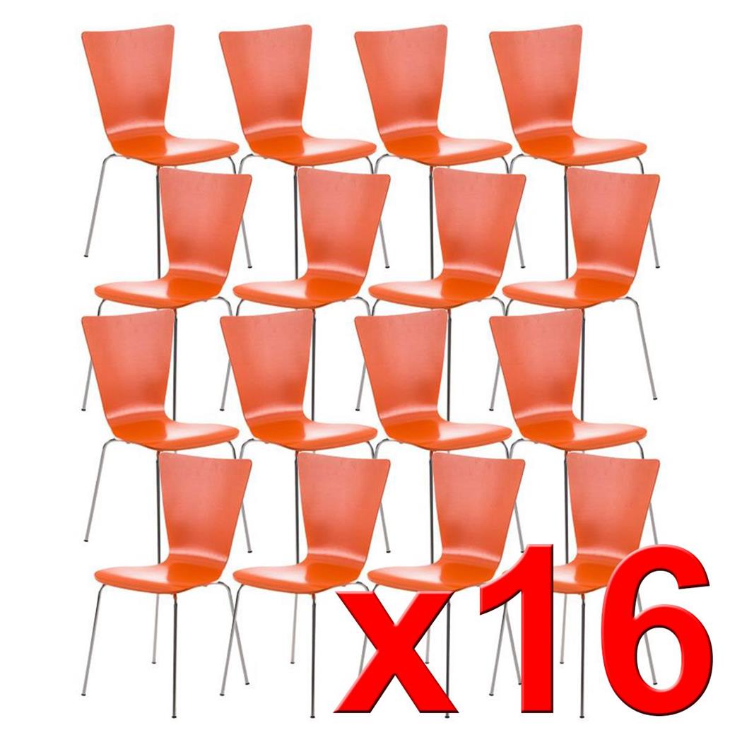 Lotto di 16 Sedie da Attesa LIONE, Impilabili, Legno Arancione