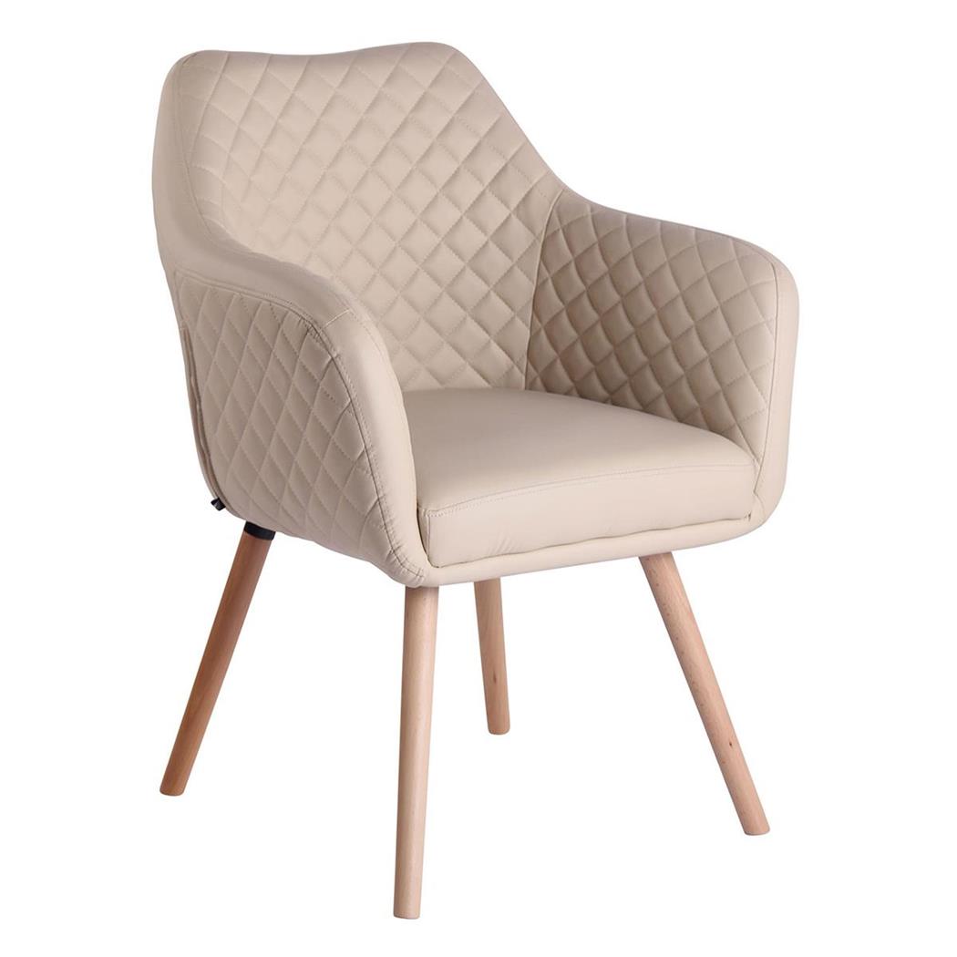 Sedia Ospiti BASILEA, Gambe in Legno color Faggio, Pelle Panna