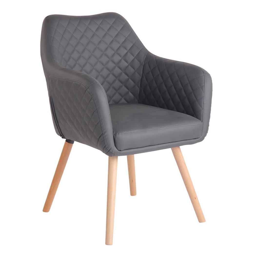 Sedia Ospiti BASILEA, Gambe in Legno color Faggio, Pelle Grigia