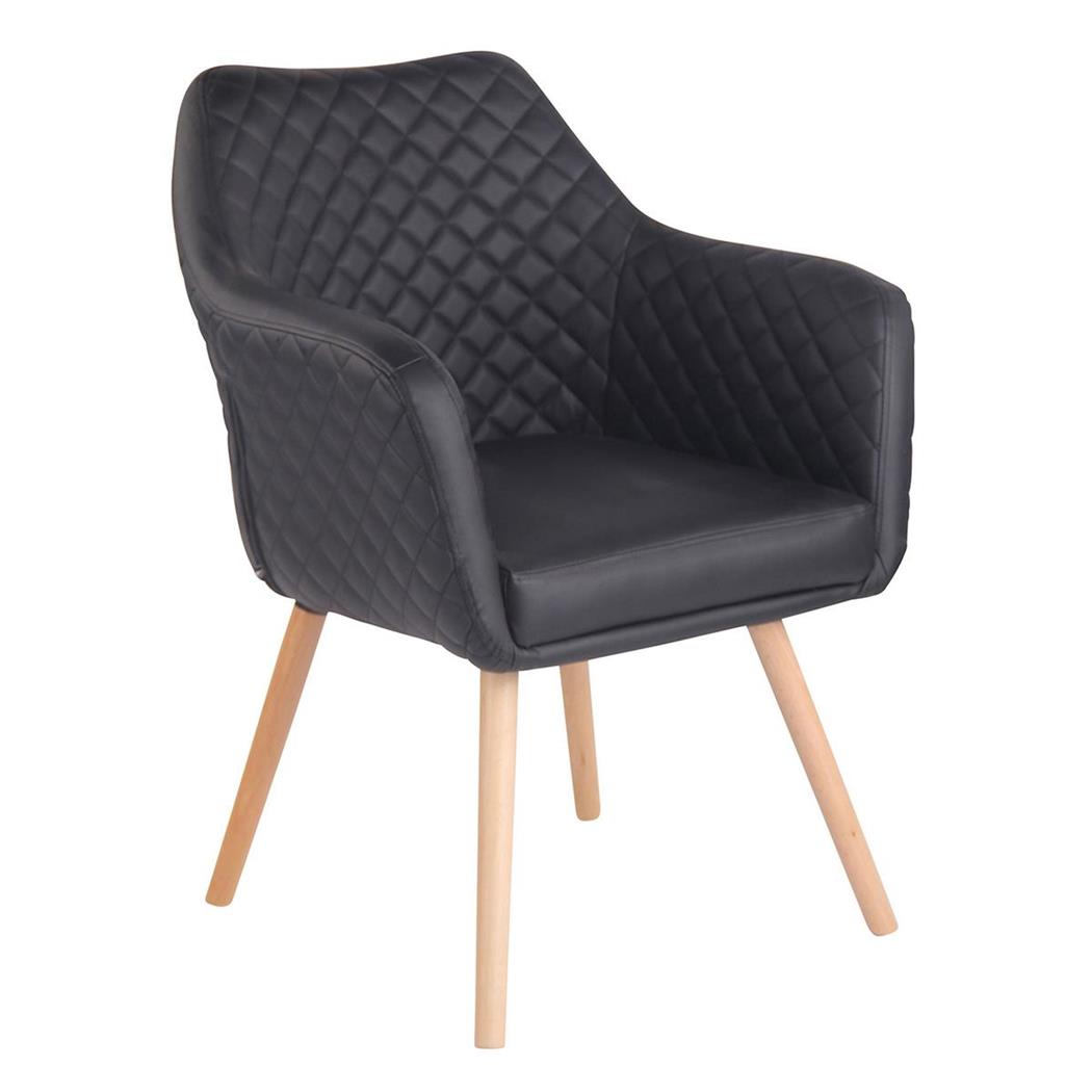 Sedia Ospiti BASILEA, Gambe in Legno color Faggio, Pelle Nera