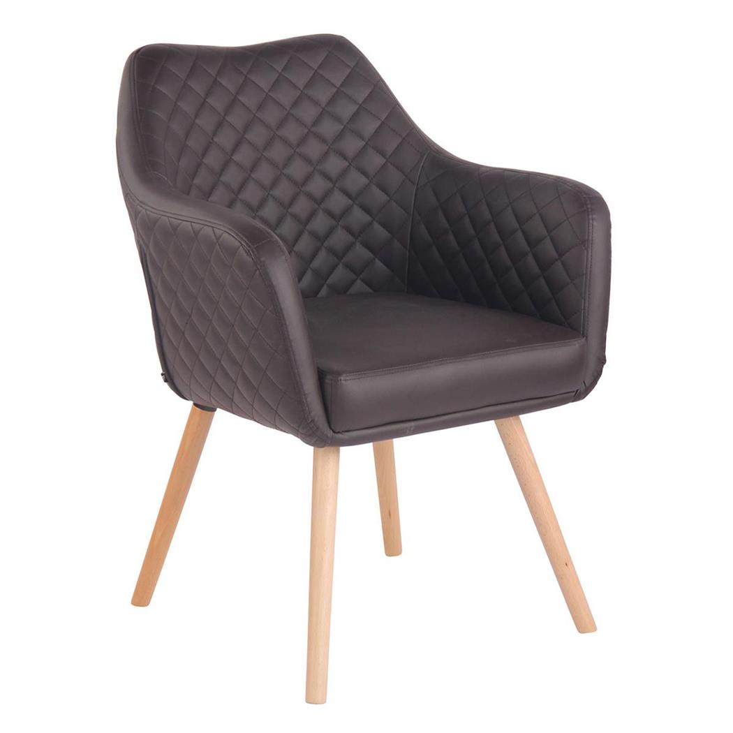 Sedia Ospiti BASILEA, Gambe in Legno color Faggio, Pelle Marrone