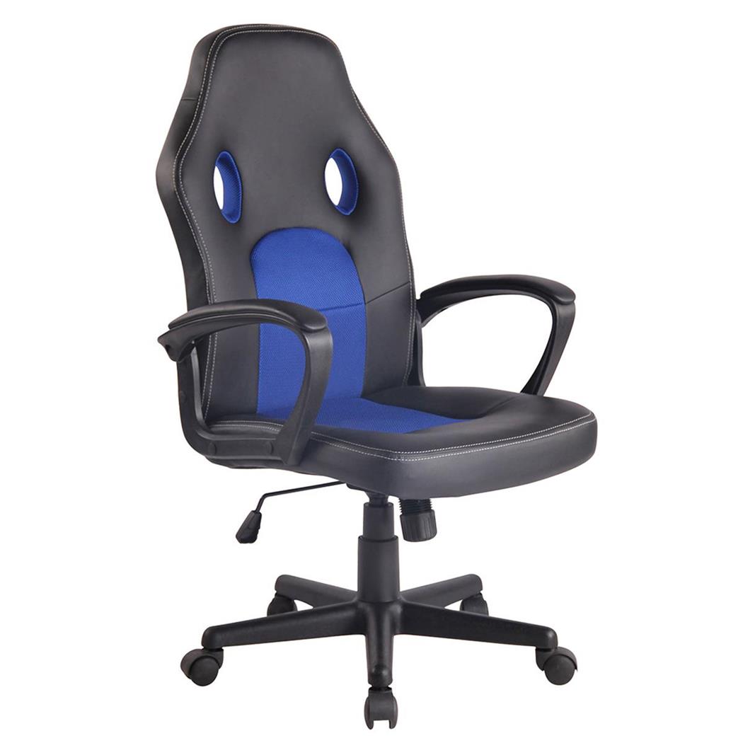 Sedia Gaming XENON, Stile Sportivo, Girevole, Imbottita, in Pelle Nera/Blu