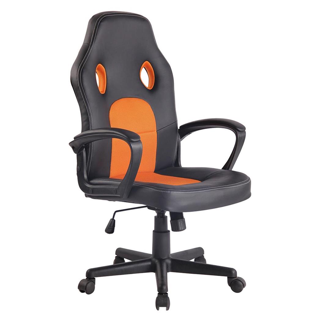 Sedia Gaming XENON, Stile Sportivo, Girevole, Imbottita, in Pelle Nera/Arancione