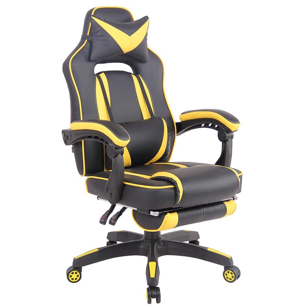 Poltrona Gaming MARQUEZ, Ergonomica, Poggiapiedi, in Pelle, Nero e Giallo