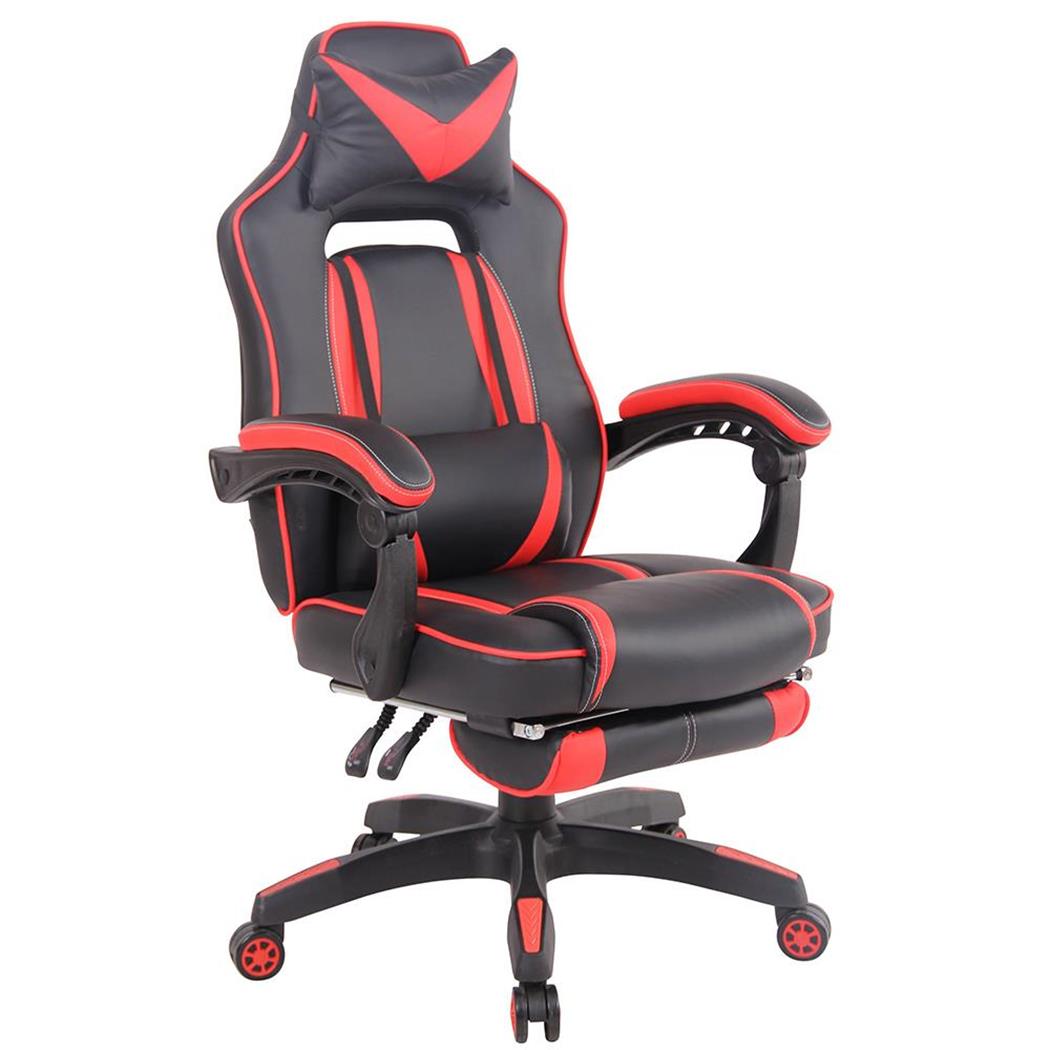 Poltrona Gaming MARQUEZ, Ergonomica, Poggiapiedi, in Pelle, Nero e Rosso