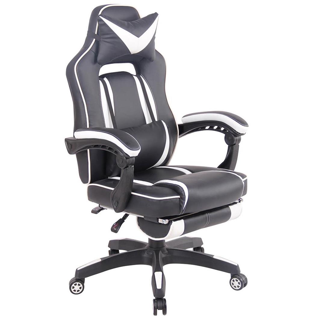 Poltrona Gaming MARQUEZ, Ergonomica, Poggiapiedi, in Pelle, Nero e Bianco