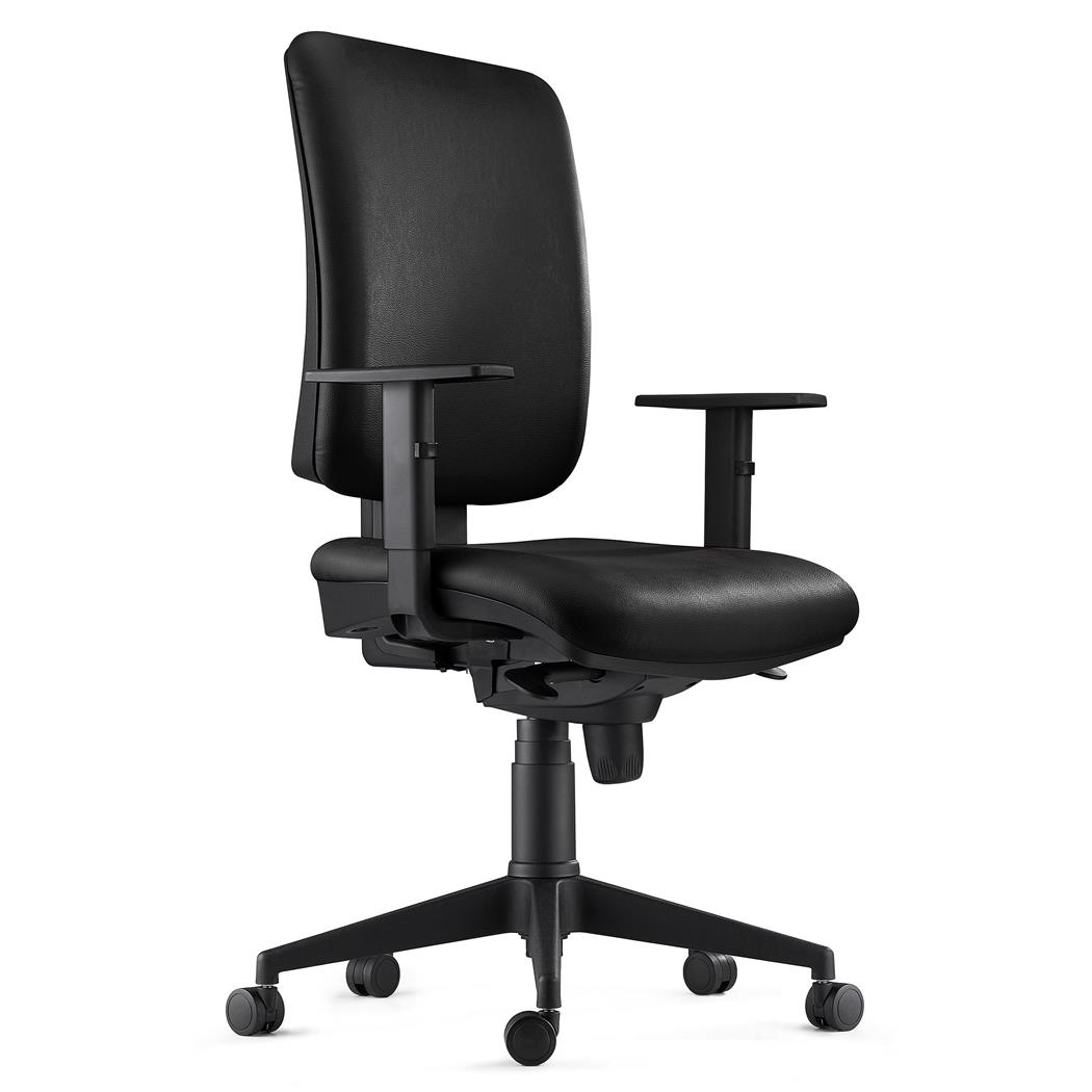 DEMO# Sedia Ergonomica PIERO, in Pelle color Nero, con Braccioli Regolabili