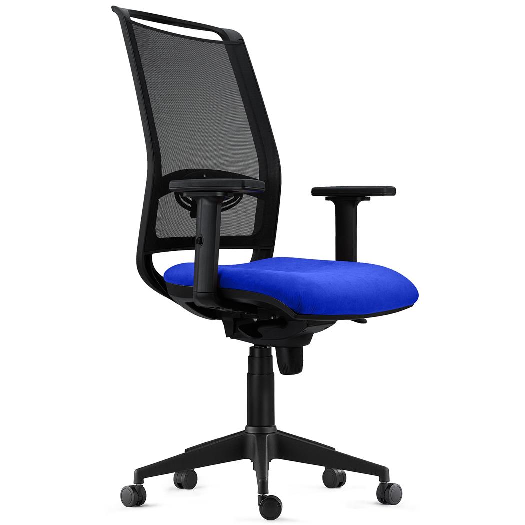 Sedia Ergonomica NETTUNO, Supporto Lombare Regolabile, Tessuto e Rete, Blu