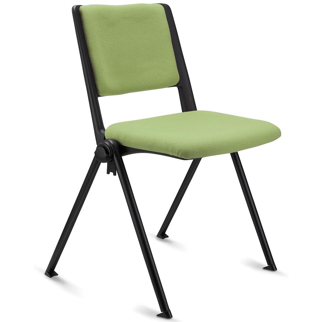 Sedia Ospiti CARINA, Impilabile, Agganciabile, Gambe Nere, Tessuto Verde