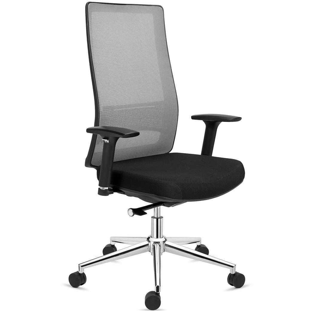 DEMO# Sedia Ergonomica SANTOS, Schienale Alto, Supporto Lombare, Rete e Tessuto, Grigio