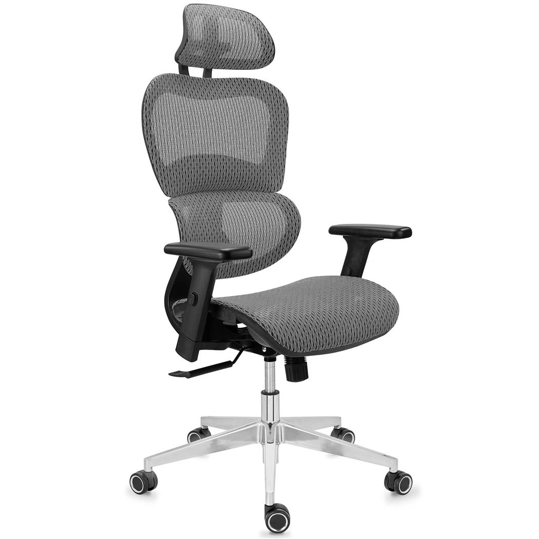 DEMO# Sedia Ergonomica VICTORY, Certificata, Massimo Comfort, in Rete, Grigio