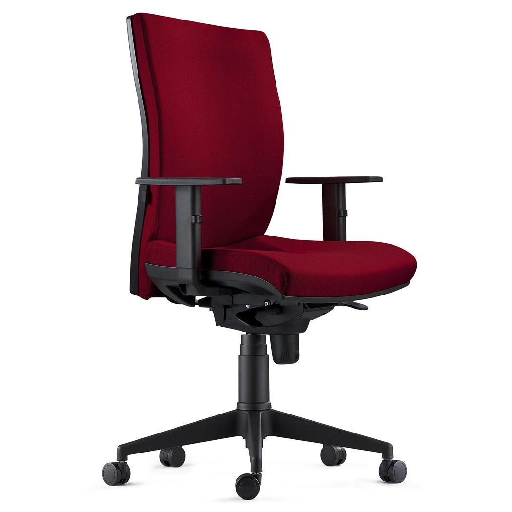 DEMO# Sedia Ergonomica KEVIN, in Tessuto color Bordeaux, con Sostegno lombare e Braccioli Regolabili